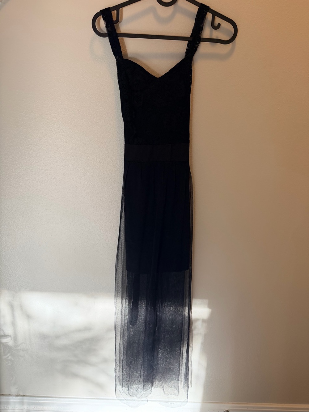 Black Lace Bodice & Sheer Maxi Tie Back Dress - Elegant Evening Style